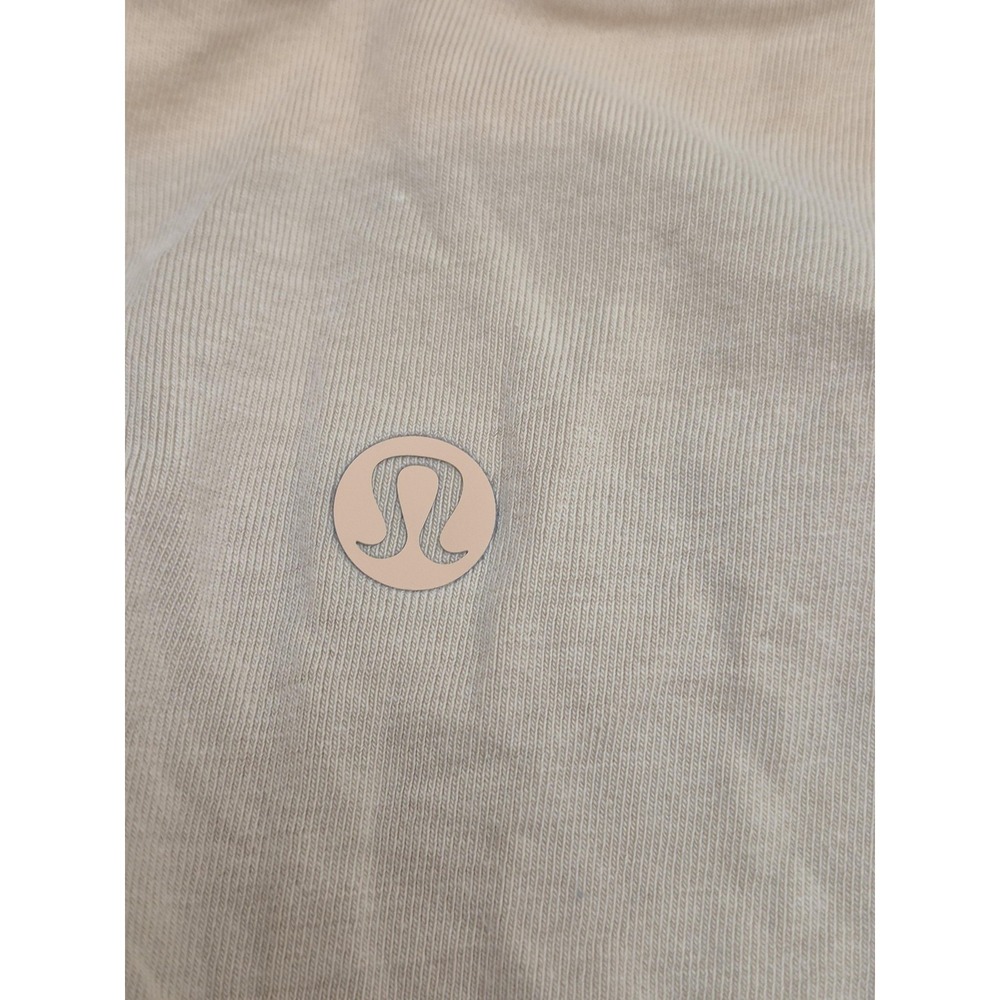 Lululemon Cates Shirt Womens 8 Beige Short Sleeve Relaxed Fit Cotton Stretch Top - Picture 4 of 9